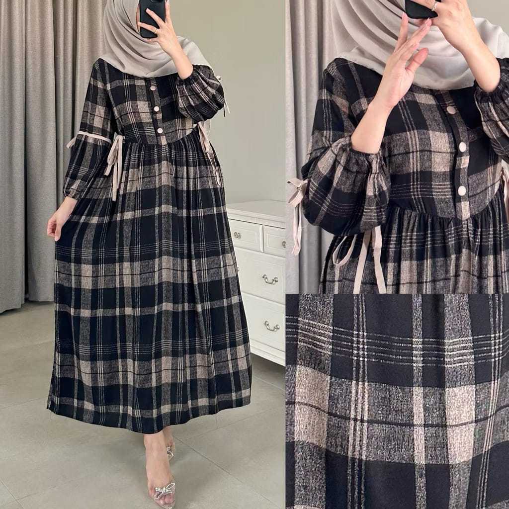 Gamis Gauri Motif Kotak Bahan Rayon Diamond Adem // Gamis Rayon Terbaru // Gamis Jumbo