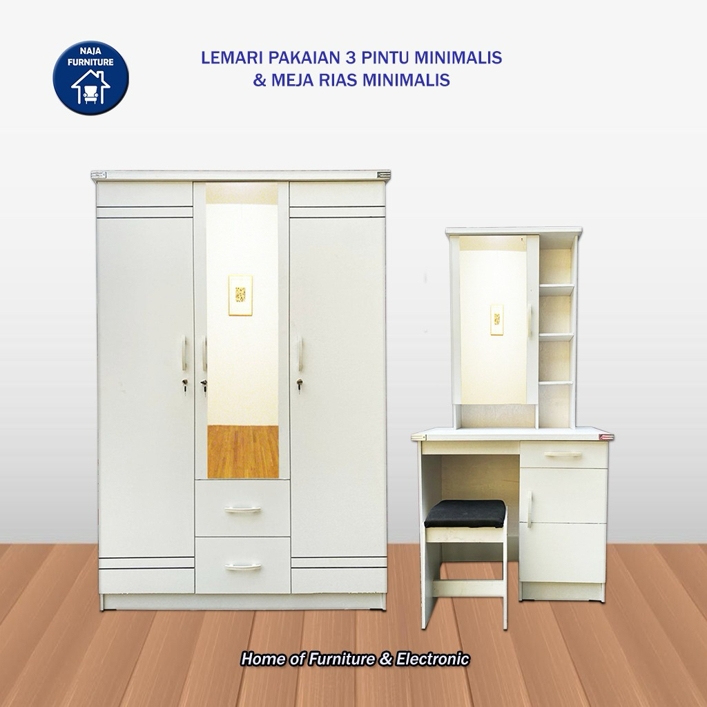 Set Lemari Pakaian 3 Pintu & Meja Rias | Lemari Pakaian 3 Pintu Minimalis Modern | Meja Rias Minimal