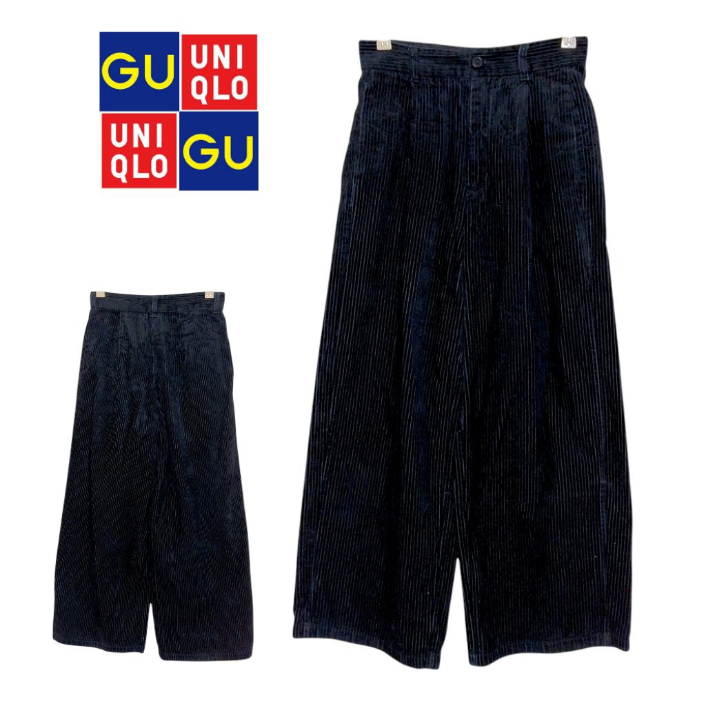 GU- Global Uniqlo Black Corduroy Wide Leg Pants High Waist Size S
