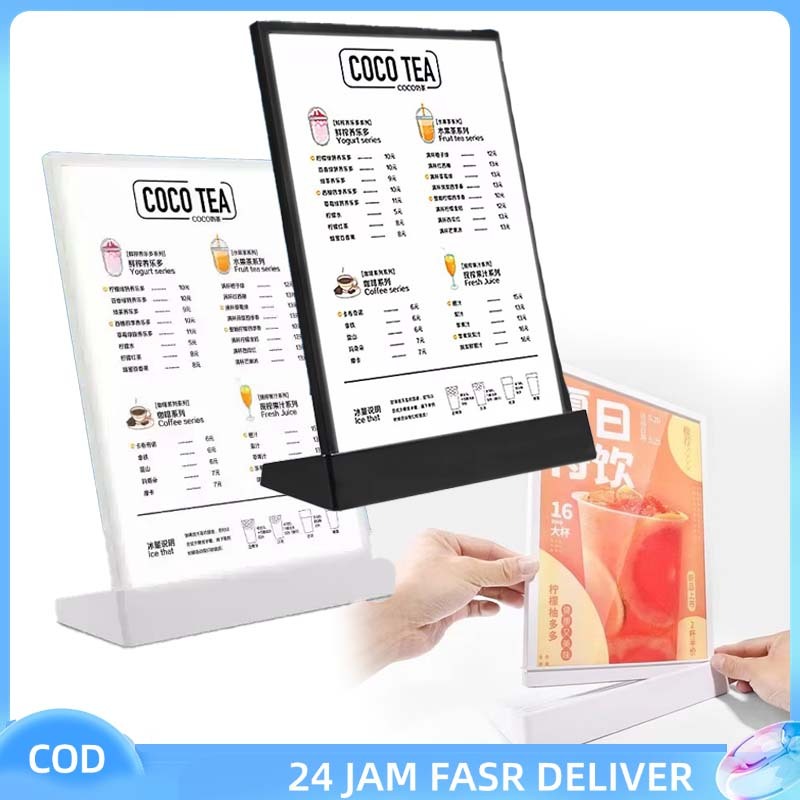 

A4 Light Box Menu Board LED Display Akrilik Hitam Putih Standing Menu Restoran Magnetic Portrait Landscape