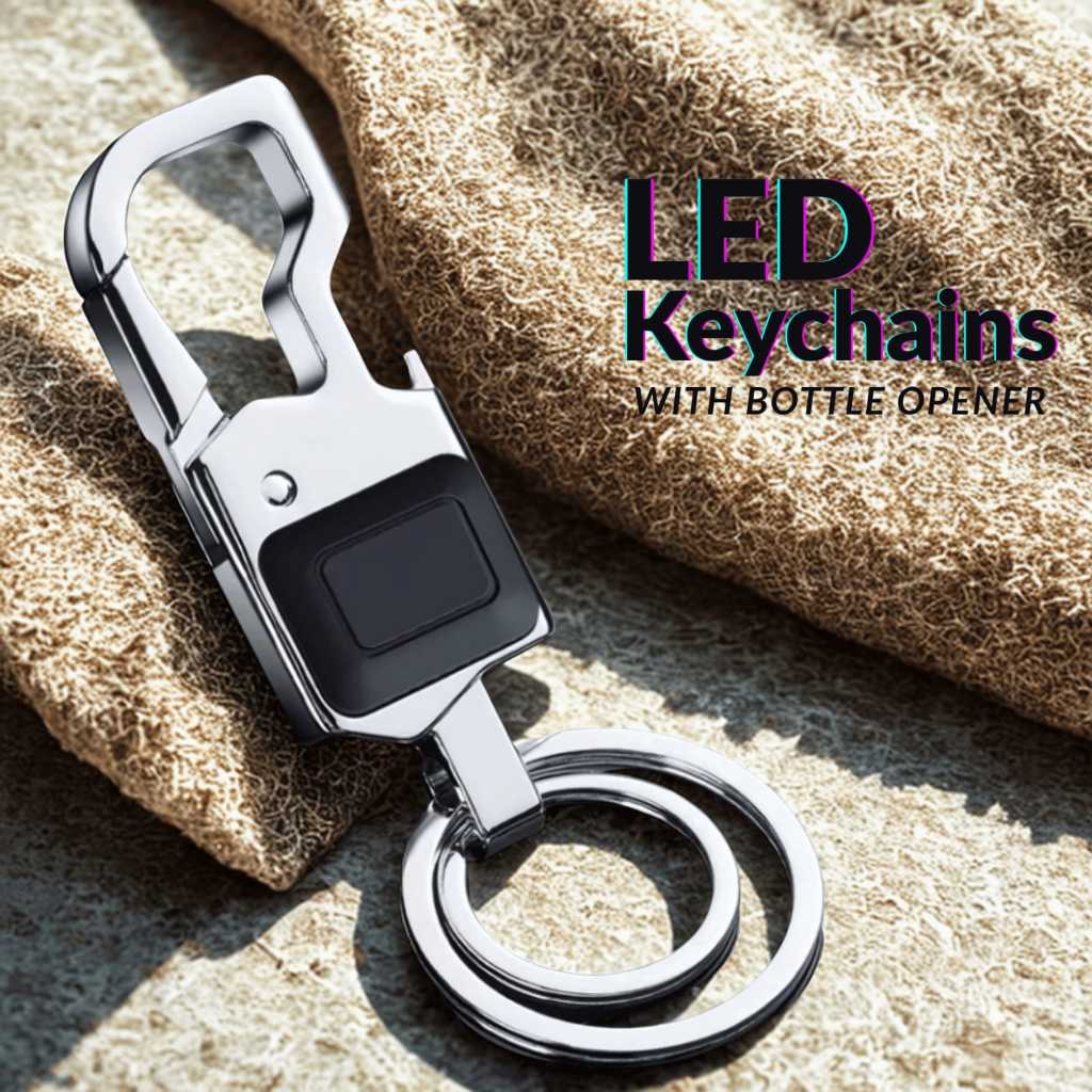 Gantungan Kunci Rumah Mobil Motor Lampu LED Penerang Lubang Kunci Pintu Carabiner Pembuka Botol Car key light carabiner LED Keychain With Bottle Opener Logam Besi Anti Karat Tahan Lama 2 Double Ring Premium Mewah