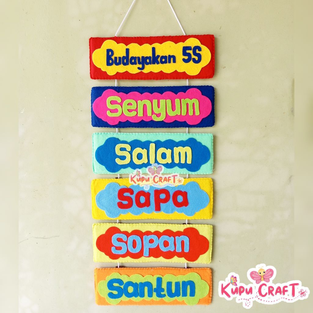 Hiasan Kelas "BUDAYAKAN 5S" / Hiasan dinding kelas/ Gantungan Kelas/ Hiasan Flanel