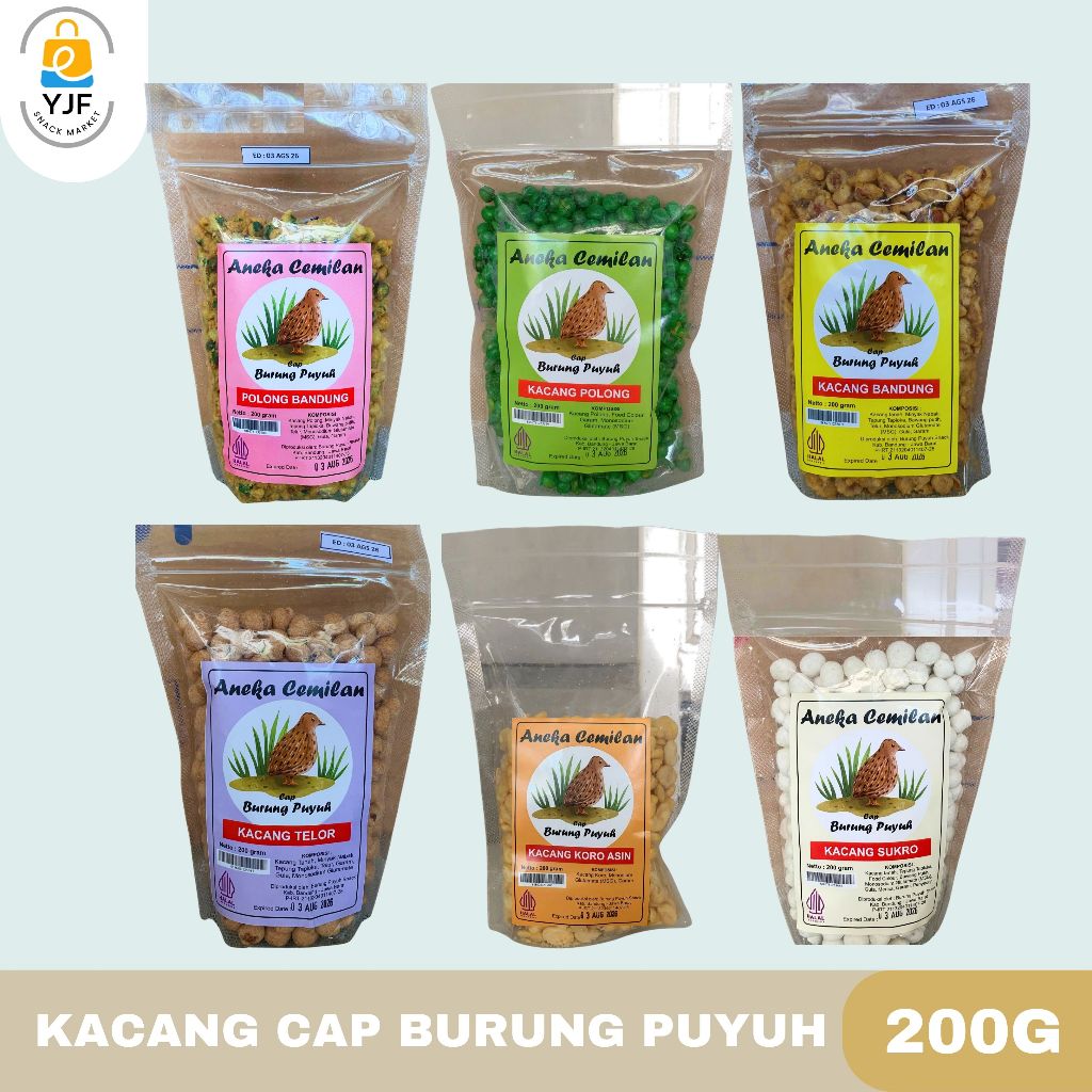 

Kacang Cap Burung Puyuh / Kacang kemasan Pouch 200g / Kacang Polong Tepung / Kacang Bandung / Kacang Sukro / Kacang Koro Asin / Kacang Polong / Kacang Telur