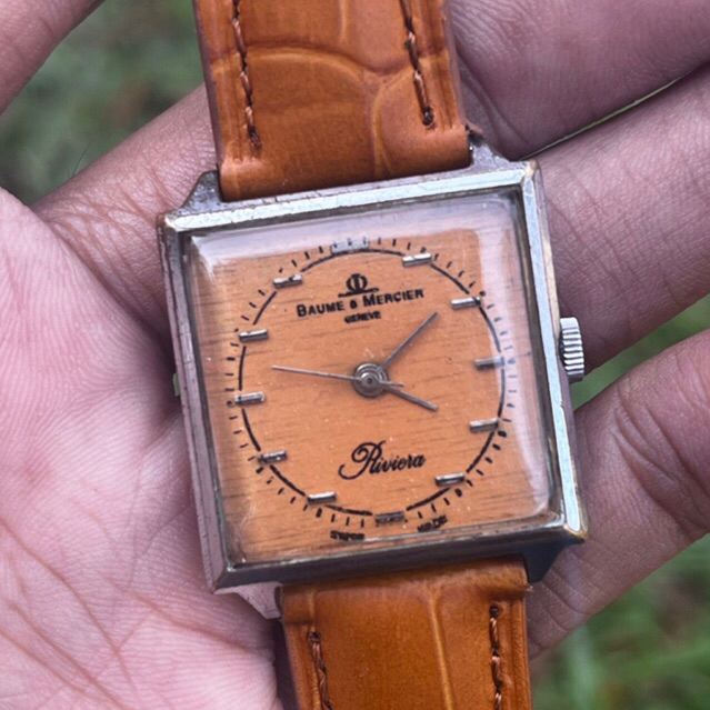 Jam Tangan Vintage Baume Tank Manual winding Swiss Mesin Kuning jadul kuno Antik fashion pria wanita