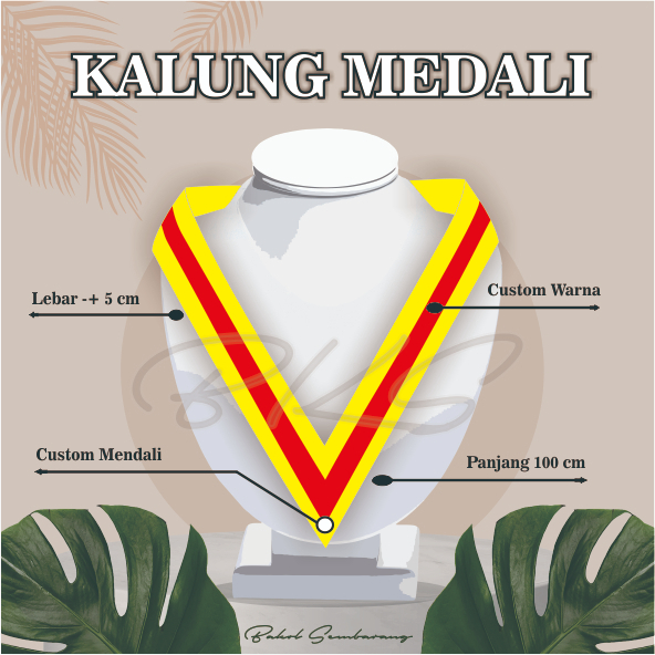 KALUNG GORDON/MEDALI/WISUDA CUSTOM KUNING STRIP MERAH