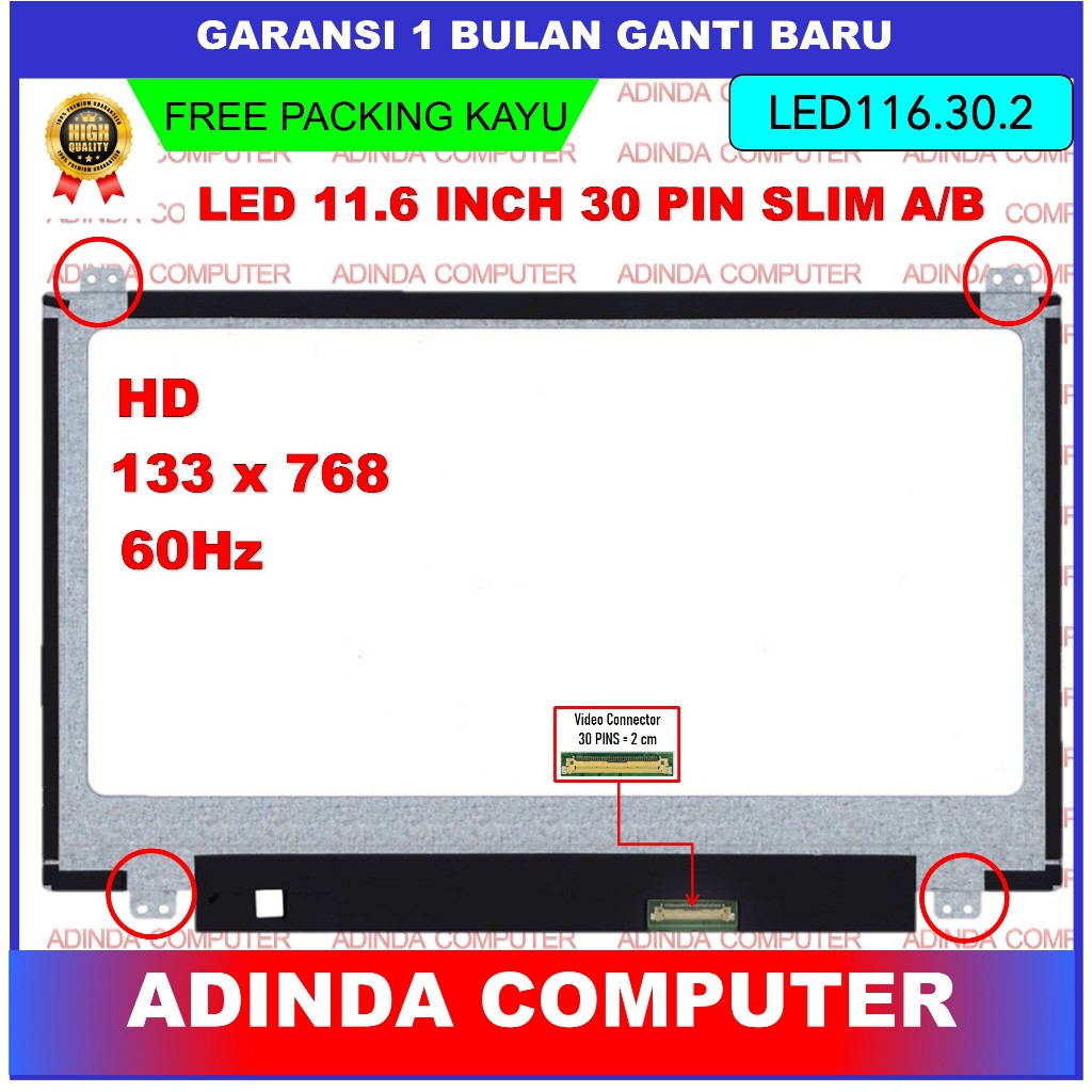 LCD LED 11.6 Inch 30 Pin Atas Bawah