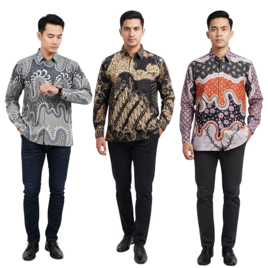 Batik Pria Modern Lengan Panjang Lapis Furing KML0278 Reguler Bahan Katun Solo Baju Seragam Kantor K