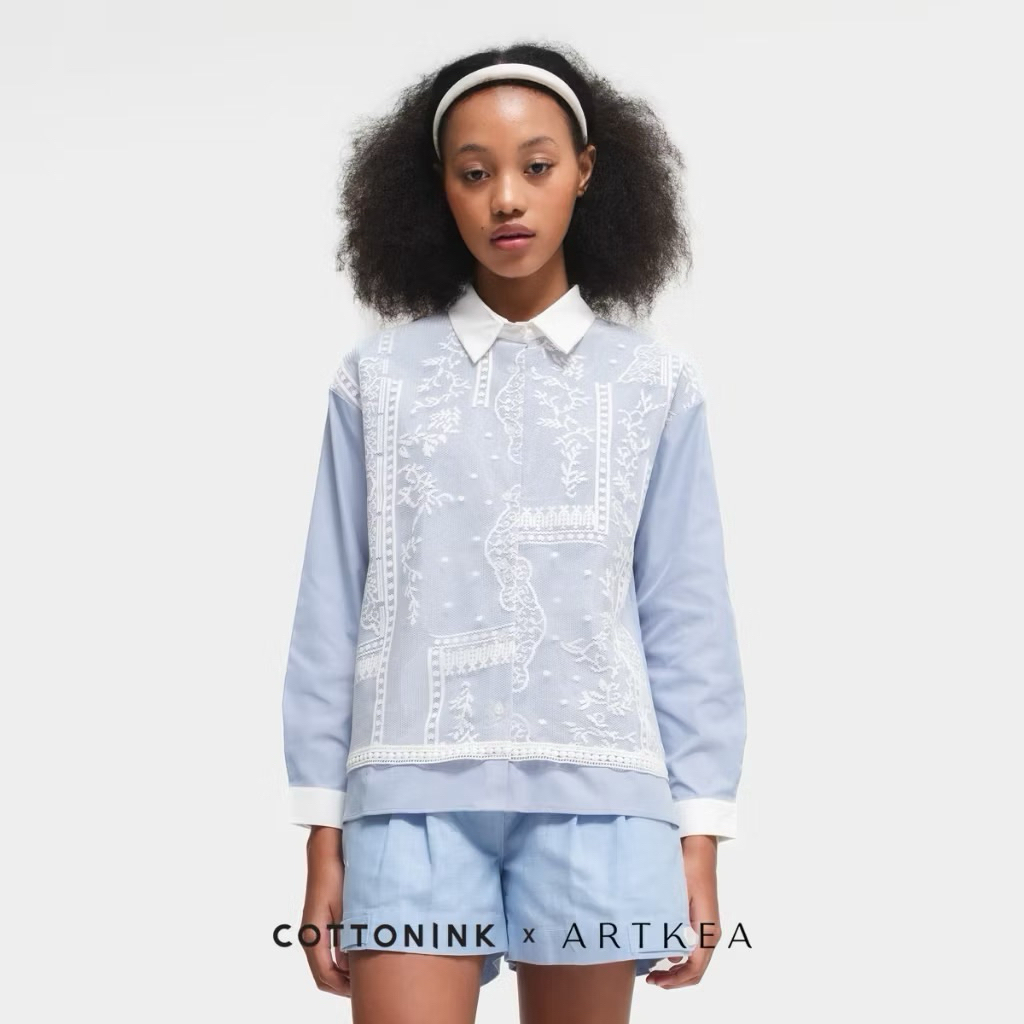 COTTONINK x Artkea - Atasan Kemeja Wanita Blue Lace Agora