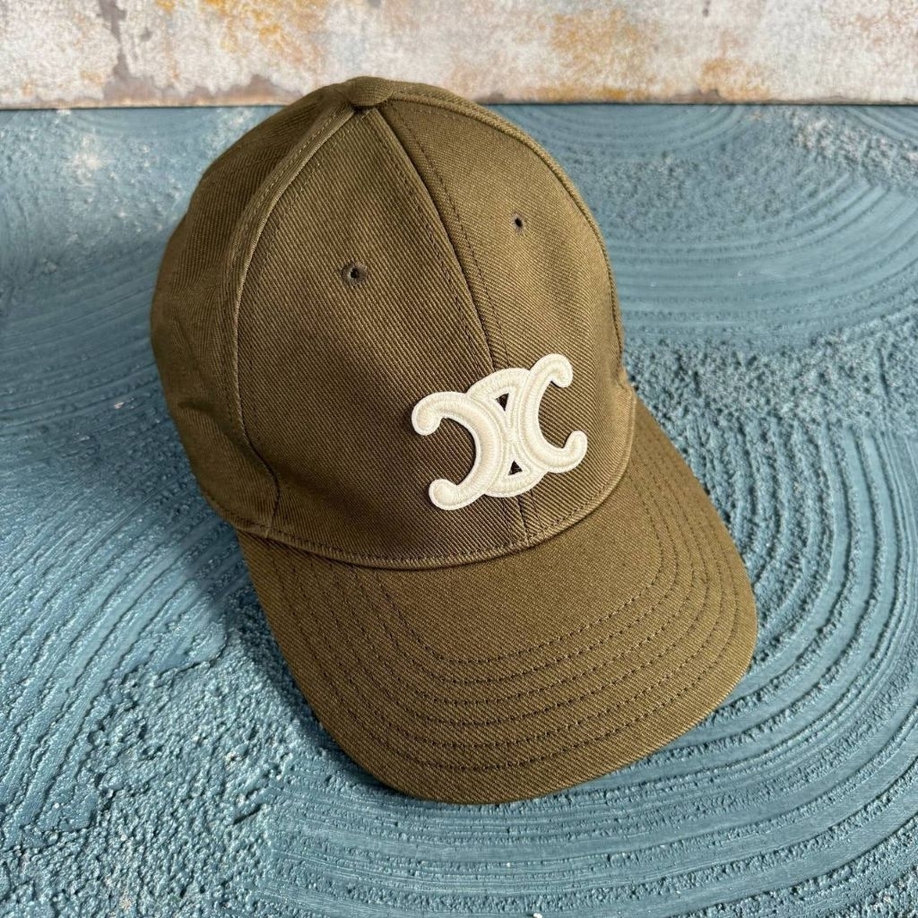 Celine Triomphe Baseball Cap in Cotton Drill Vert Moss