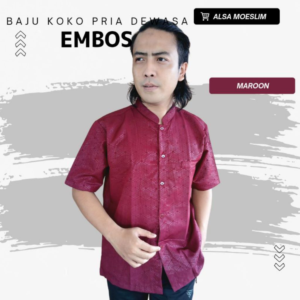 Baju Koko Kemeja Muslim Motif Embos Mewah Pria Dewasa