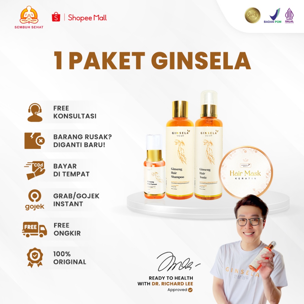 Ginsela - Variasi Shampo Tonic Serum Dan Hair Mask Ginsela | Perawatan Rambut Rontok Kering Dan Rusa