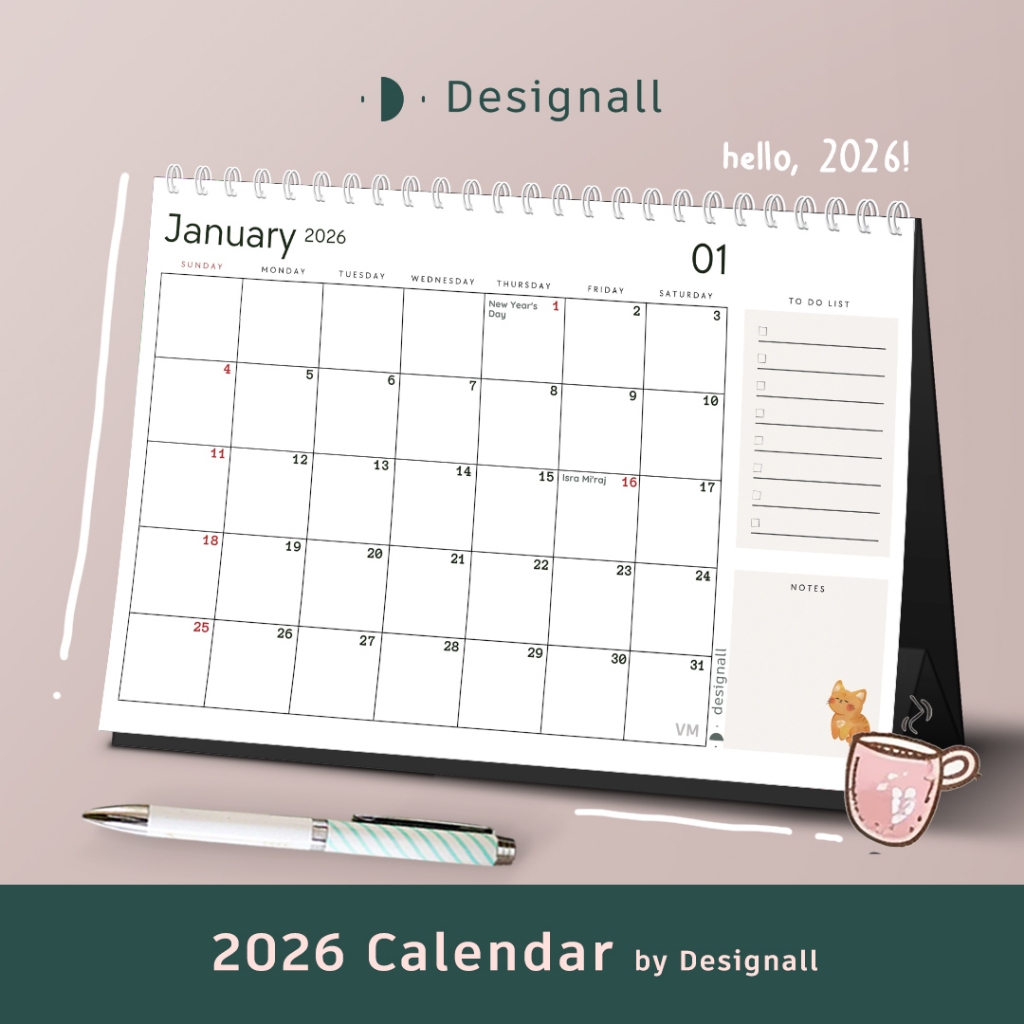 

Designall Kalender 2025 / 2026 Aesthetic Meja / Kalender Duduk Spiral VM