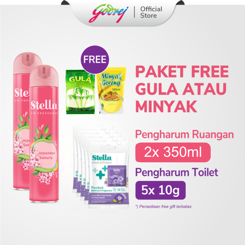 Stella Aerosol Japanese Sakura x2 + Stella Pocket Bathroom Purple Lily x5