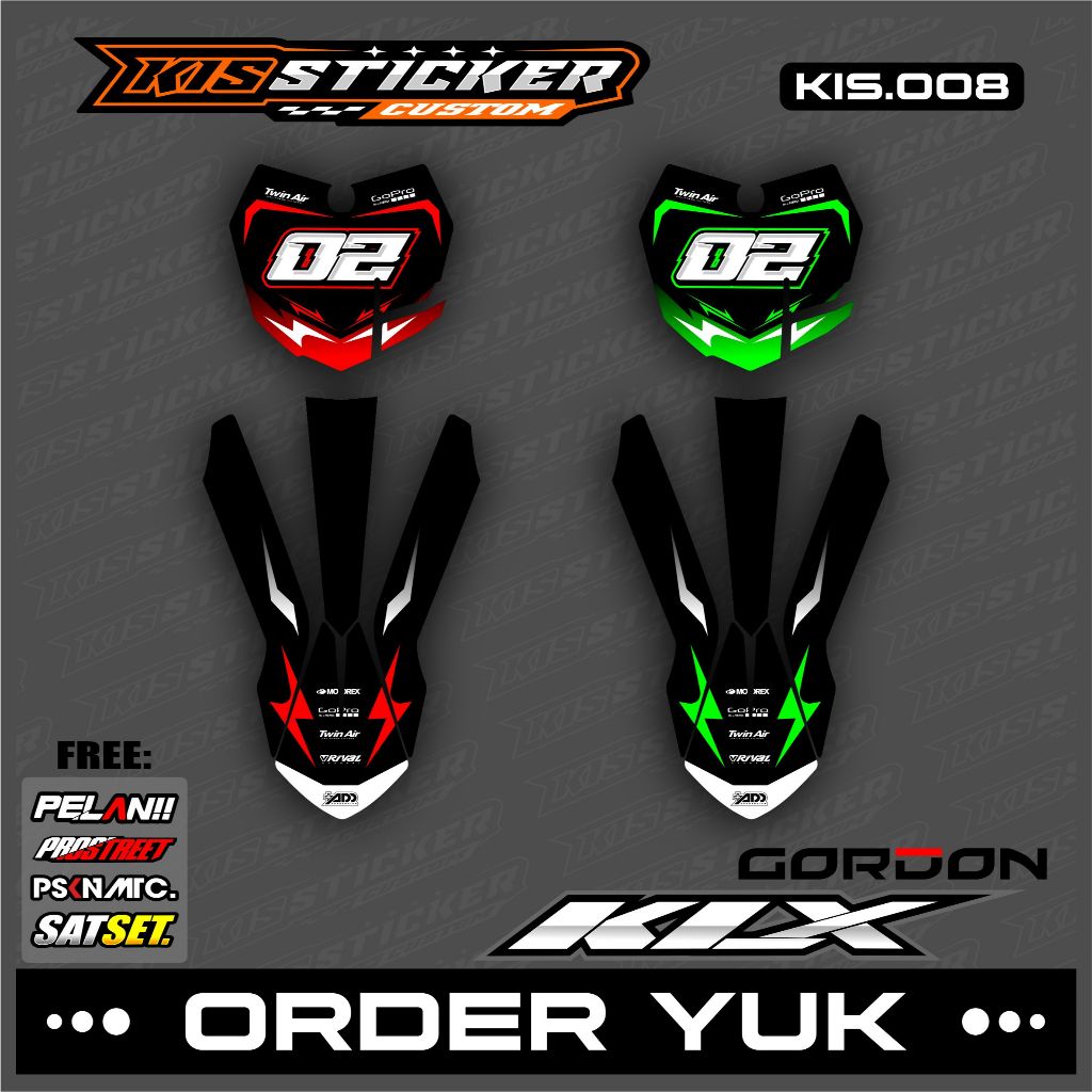 COD STICKER PAPAN DAN SPAKBOR KLX GORDON STIKER PAPAN NOMOR KLX GORDON KiS.08