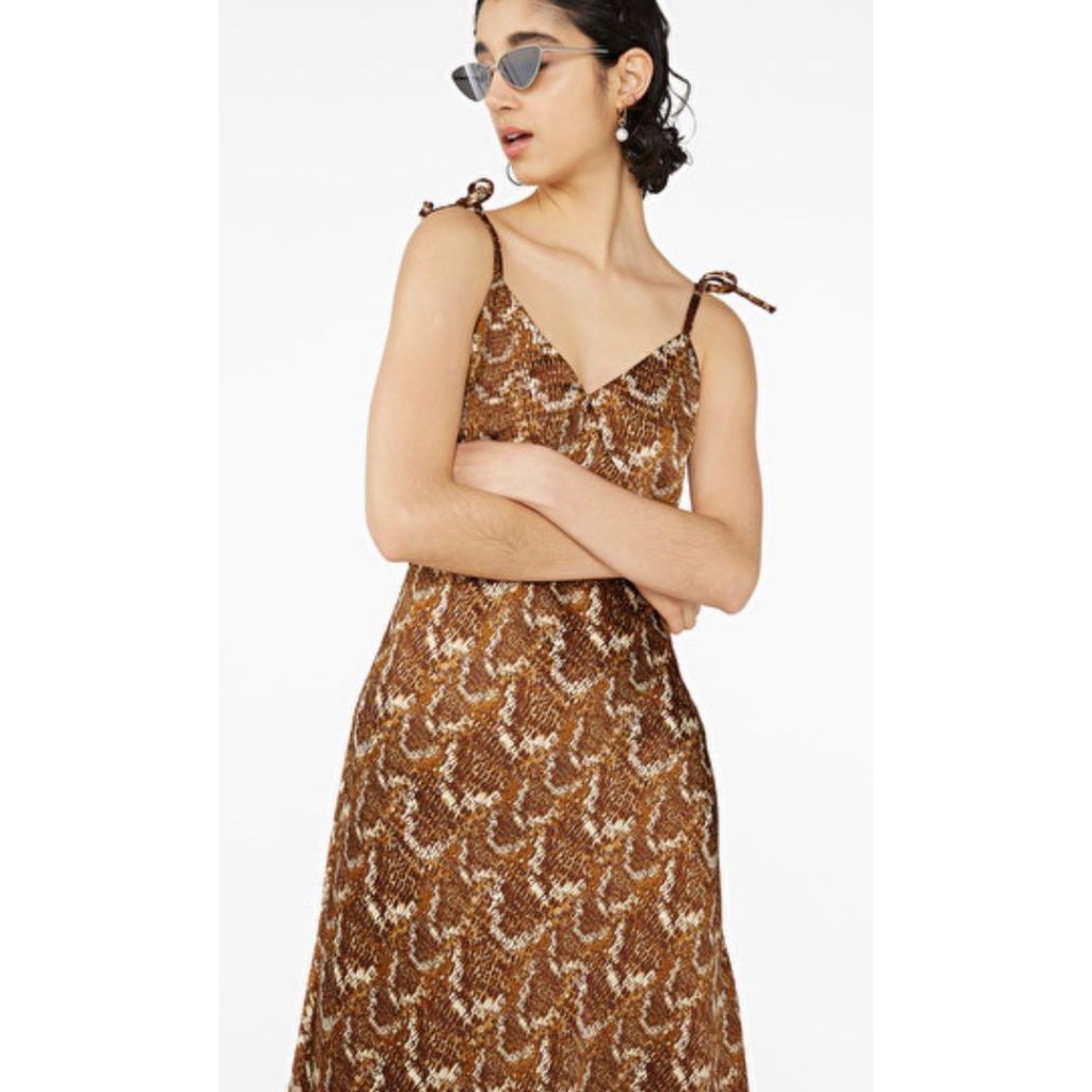 MONKI BROWN SNAKESKIN PRINT SLIP DRESS