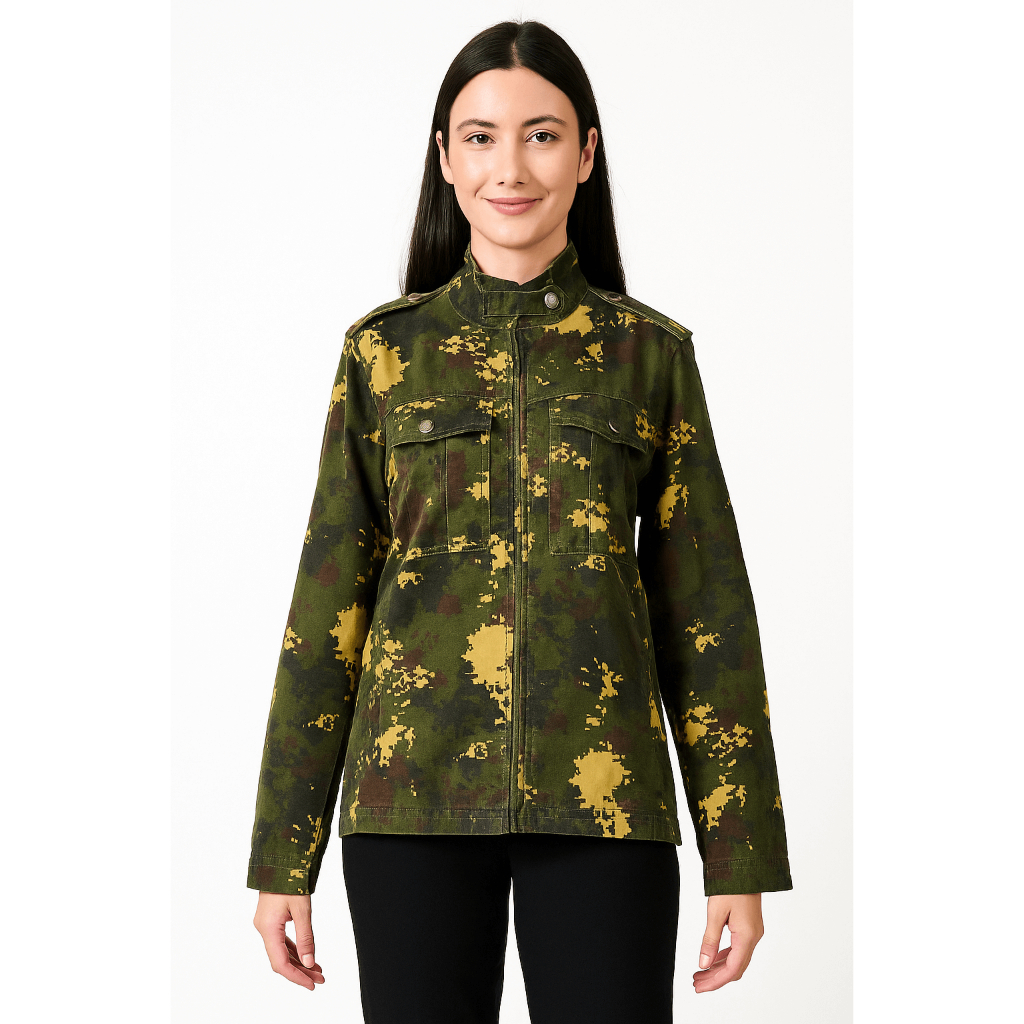 Beamish Jaket Wanita Doreng Army Lengan Panjang Hijau - B 44060802