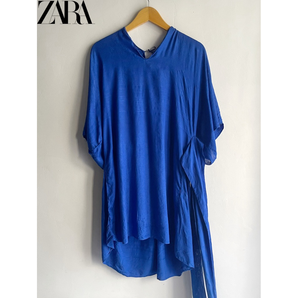 tunik dress zara biru elektrik