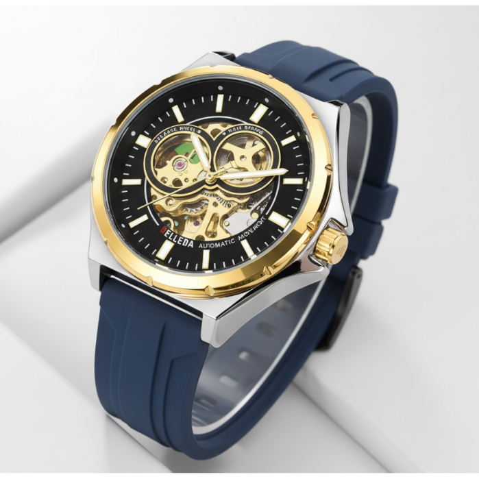 Jam Tangan Pria Belleda 9438 Automatic Sakelton Strap Rubber Tahan Air 3 Atm Watch BELLEDA ™