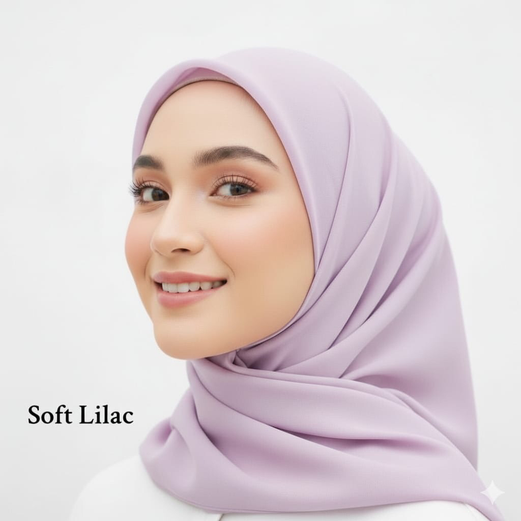 Jilbab Segi Empat Polos Warna Soft Lilac - Bahan Voal Premium - Cocok Untuk Kuliah , Kantor dan Seko