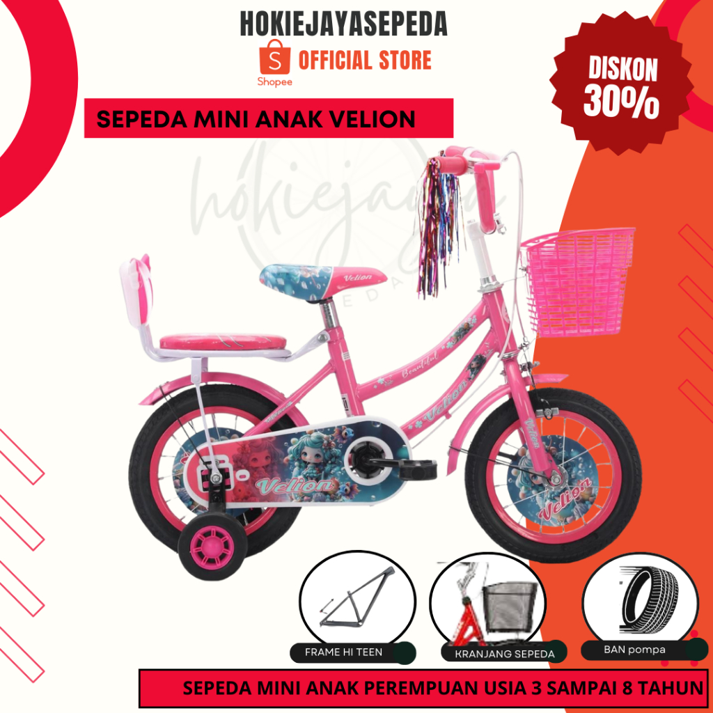 Sepeda Anak Perempuan VELION V12 12 16 18 Inch kuda pony UNICORN Kranjang Boncengan Roda samping min
