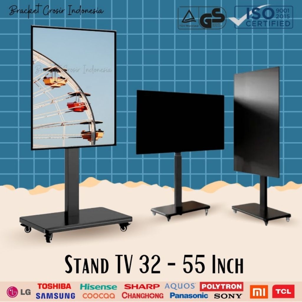 LED TV Bracket standing roda rotate 90 ° Stand floor TV rotasi 32-55 inch TV Stand putar