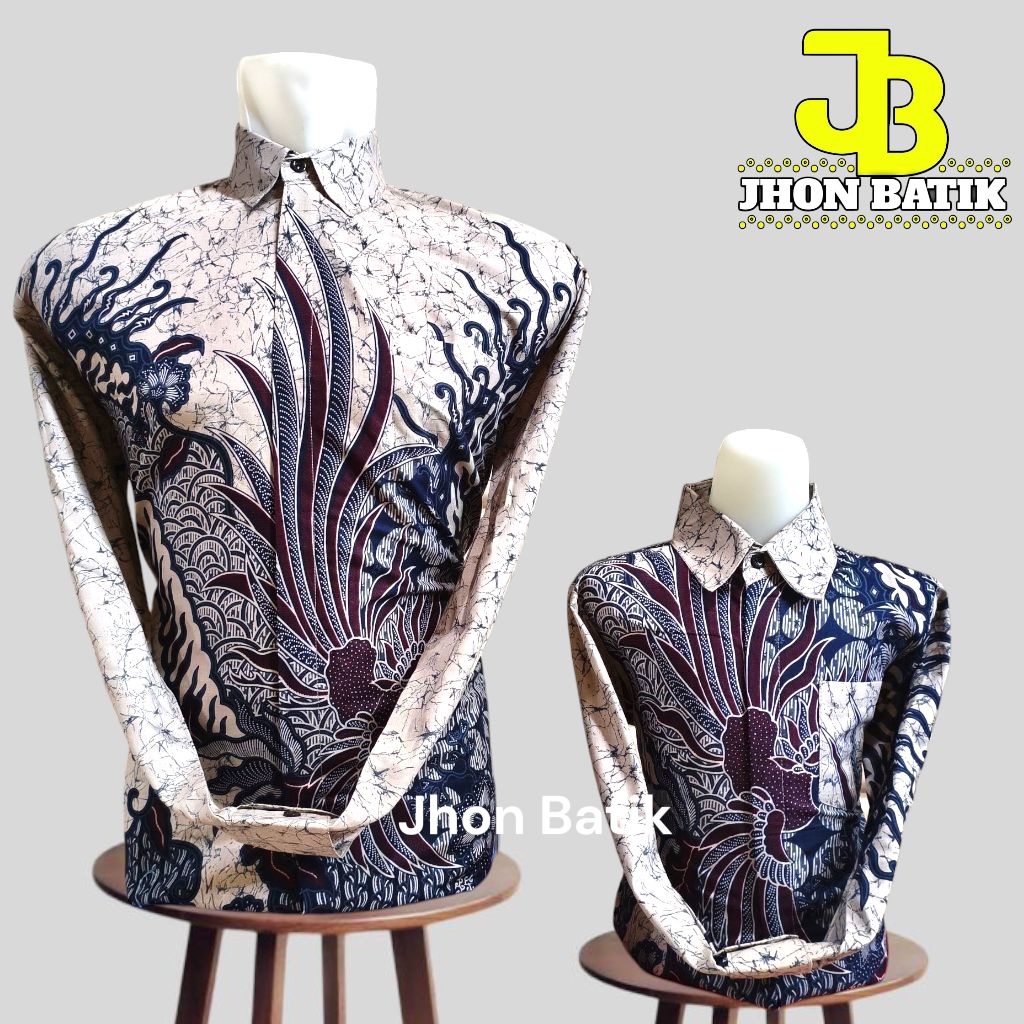 kemeja batik kream Burgundy navy couple ayah dan anak bahan katun lapis furing premium//batik couple