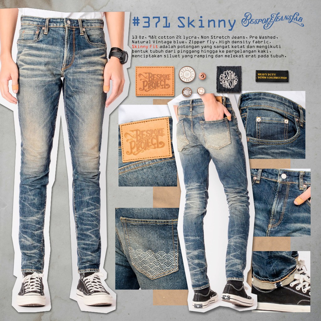 Bespoke Project - Celana Jeans skinny pria Denim No.371