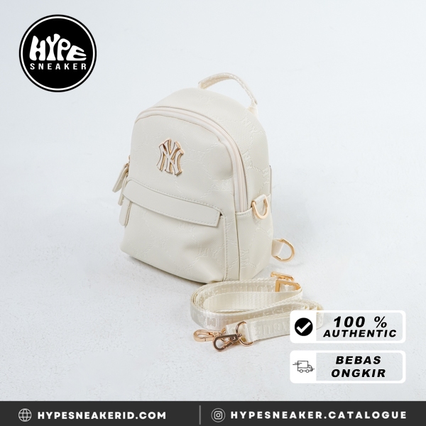 Tas MLB NY METAL MONOGRAM EMBOSSED CREAM BEBEBOO BACKPACK 100% ORIGINAL