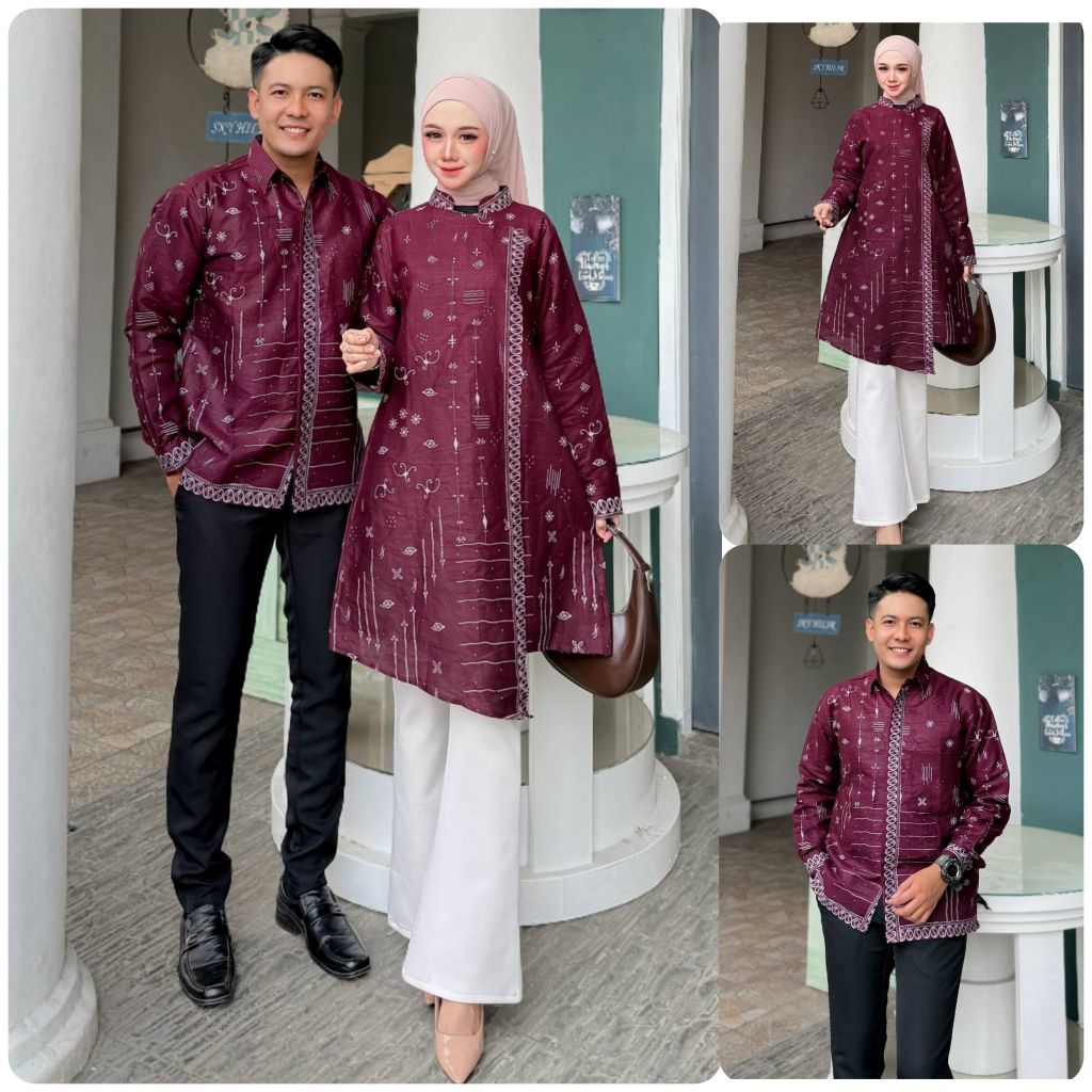 Baju Batik Couple Pria Wanita Batik Couple - Atasan Batik Couple Tunik Busui Friendly/Full Kancing D