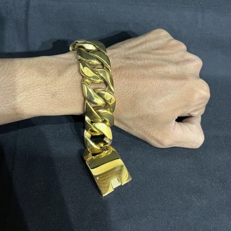 Gelang Pria Rantai Jumbo 25mm Anti Karat & Anti Pudar Asli Titanium Stainless Steel 316L Silver Gold