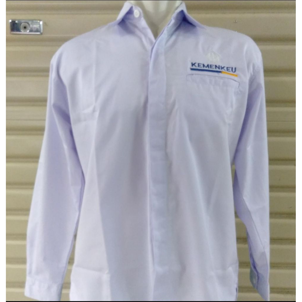 Kemeja KEMENKEU Terbaru Full Bordir PUTIH lengan panjang S -XXXL Seragam Kemenkeu Biru Navy PUTIH