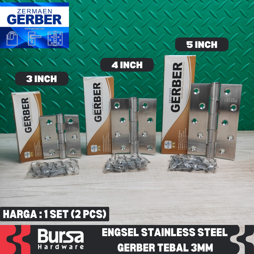 Engsel Pintu Jendela Tebal Stainless Steel 304 Gerber DBH 3 Inch 4 Inch 5 Inch