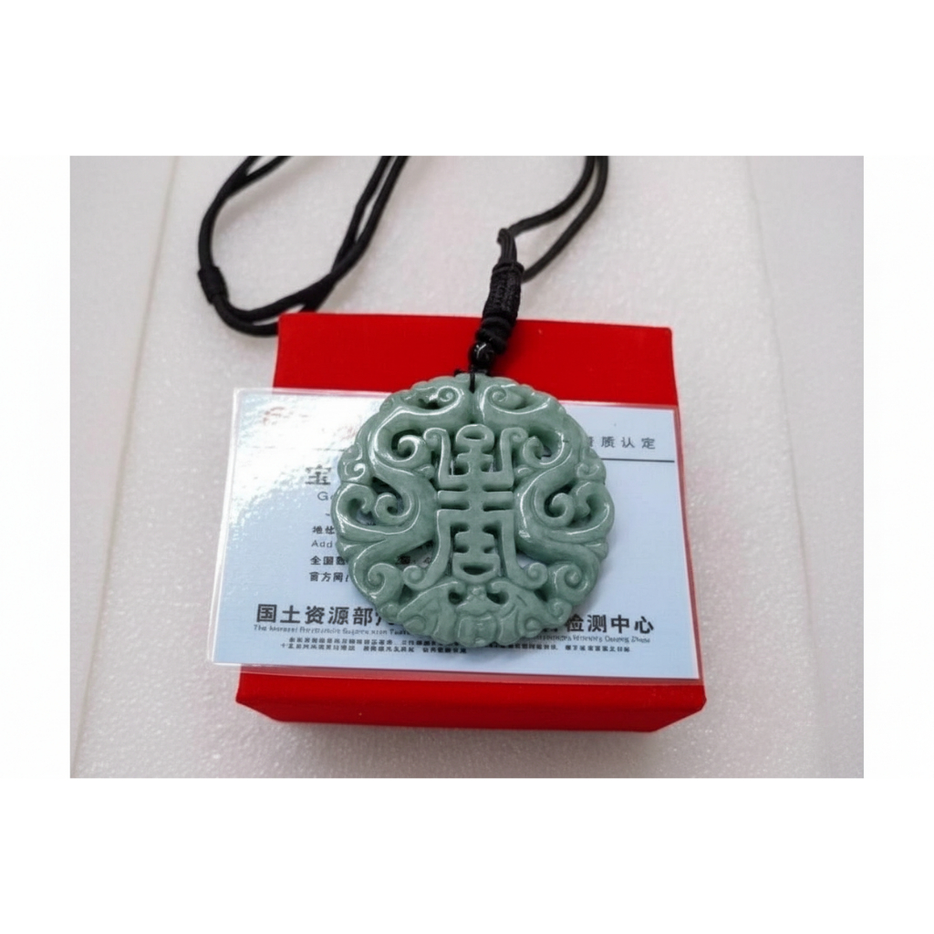 Kalung Giok Asli Ukiran Simbol | Liontin Giok Bersertifikat | Perhiasan Tradisional | Kalung Pria Wa