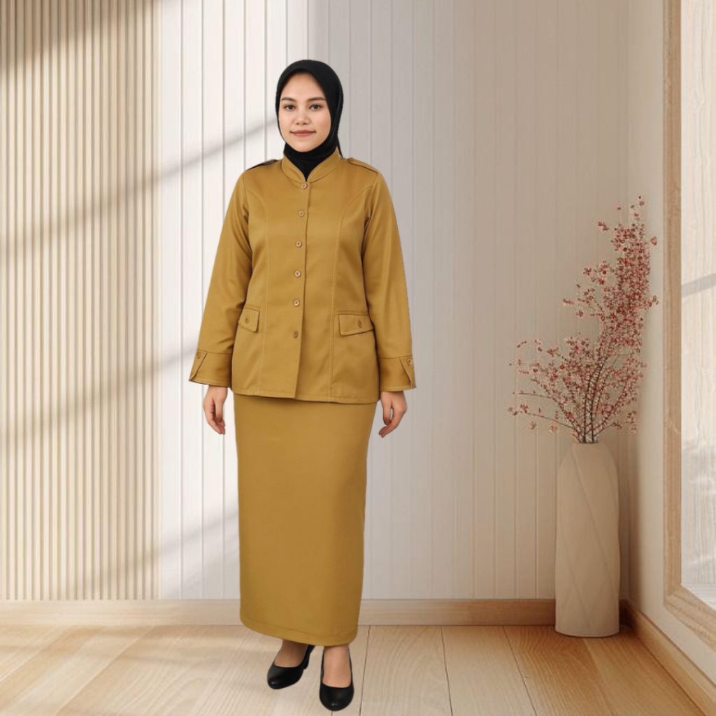 LILO Baju Seragam PDH Khaki Sedang Wanita PEMDA/GURU/PNS/Stelan Baju Khaki  Adem Tidak Menerawang