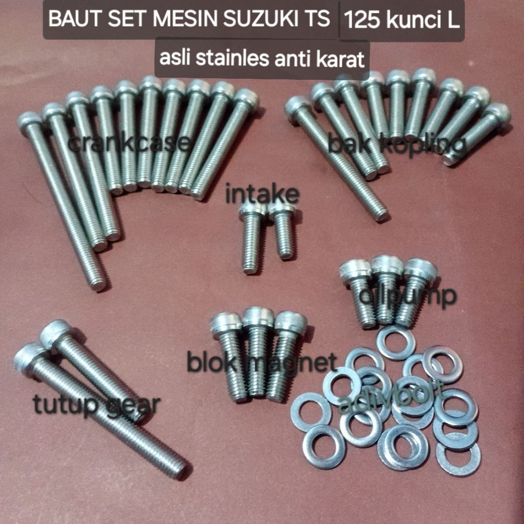 BAUT SET MESIN SUZUKI TS 125 KUNCI L ASLI STAINLESS ANTI KARAT