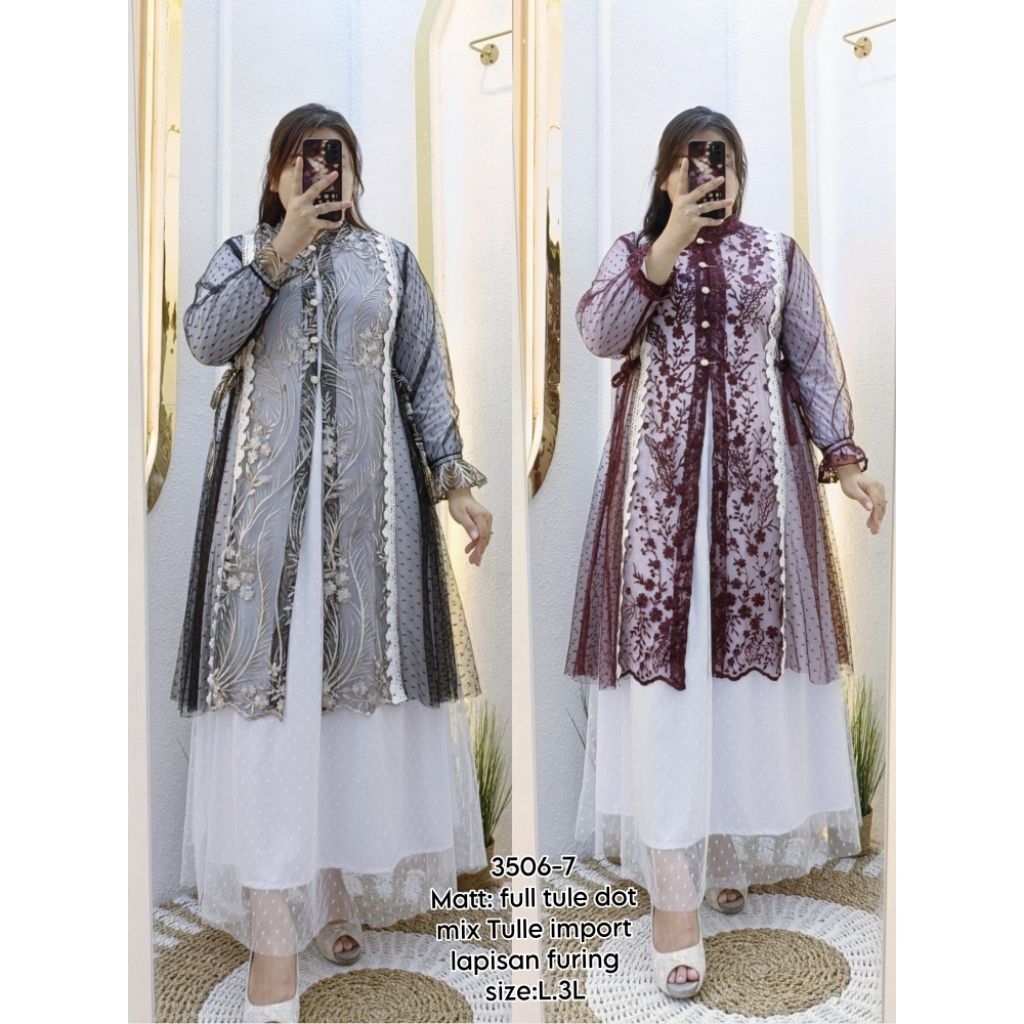 Gamis Brukat Tile dot 3506-7 / gamis wanita terbaru /gamis lebaran trendy/gamis wanita terlaris/cod