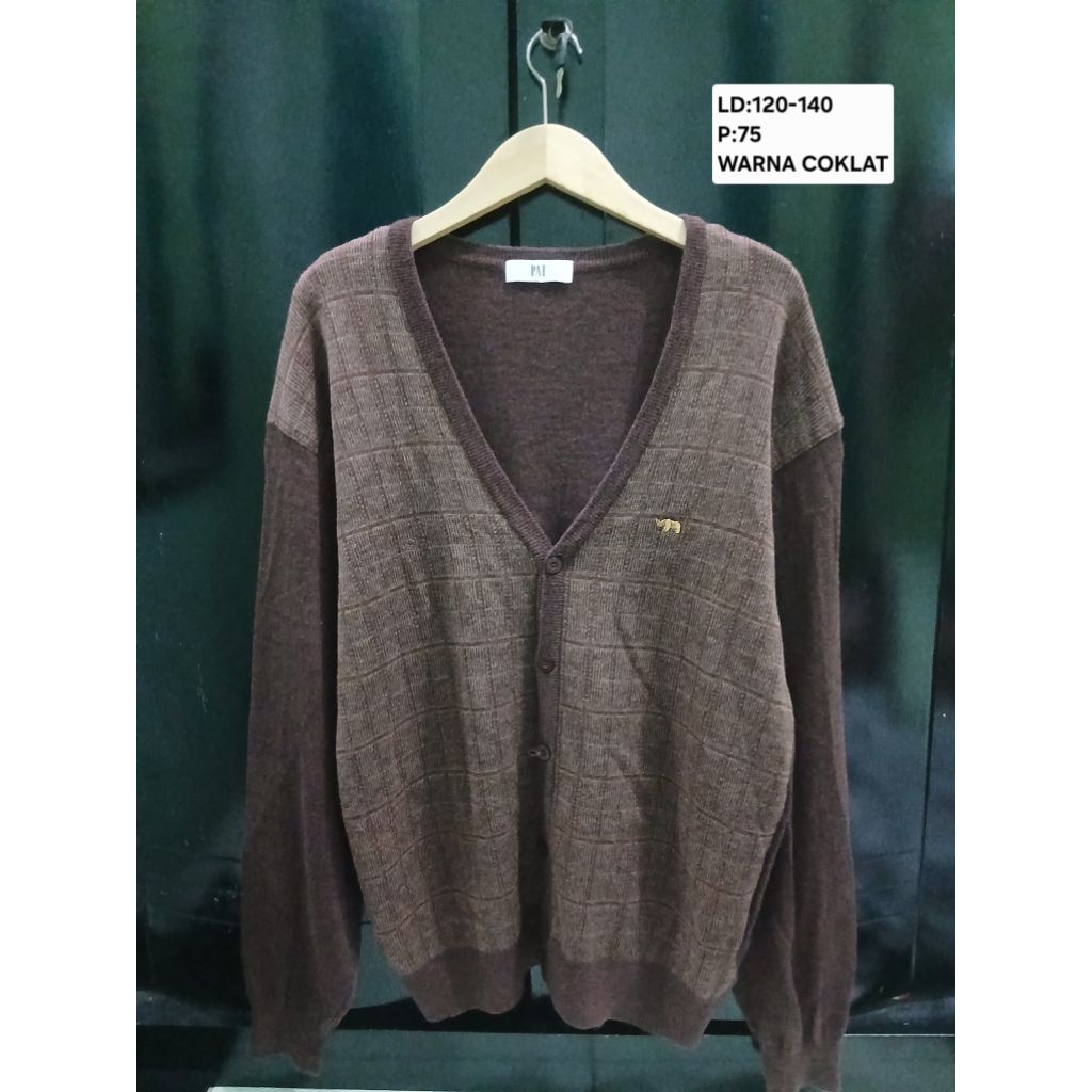 (COD)PAT Atasan cardigan rajut oversize/big size warna coklat tua motif kotak-kotak