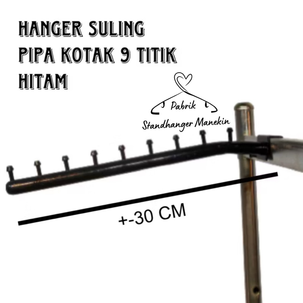 Hanger Suling Pipa Kotak 9 Titik HITAM // Gantungan Suling Baju // Display Suling Baju Hitam untuk P