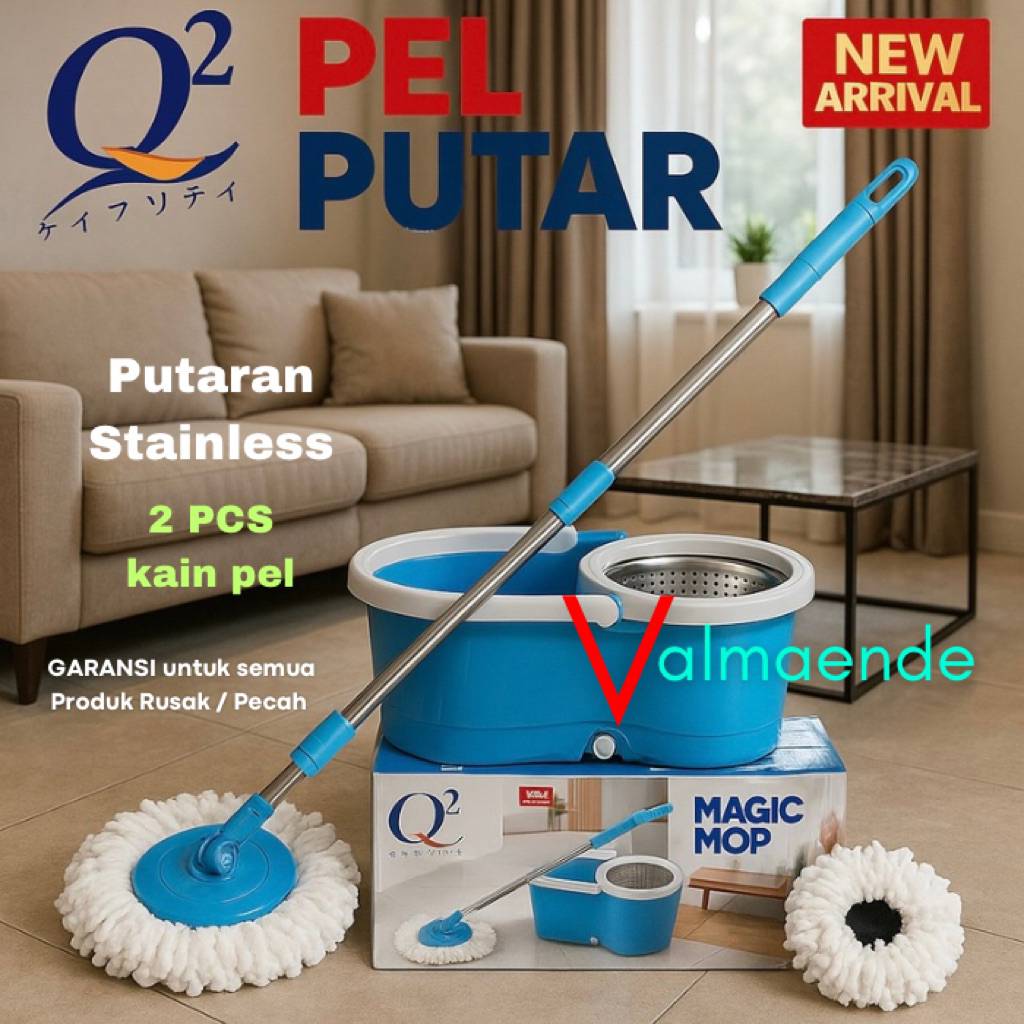 Pel Lantai Putar Pembersih Lantai Otomatis Magic Mop Set Ember Tongkat Kain Pel Q2 2623