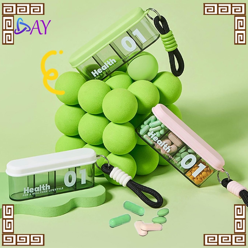 Kotak Obat 4 Sekat Portable Tempat Penyimpanan Obat Travel Kedap Udara Pill Box Mini Praktis untuk H