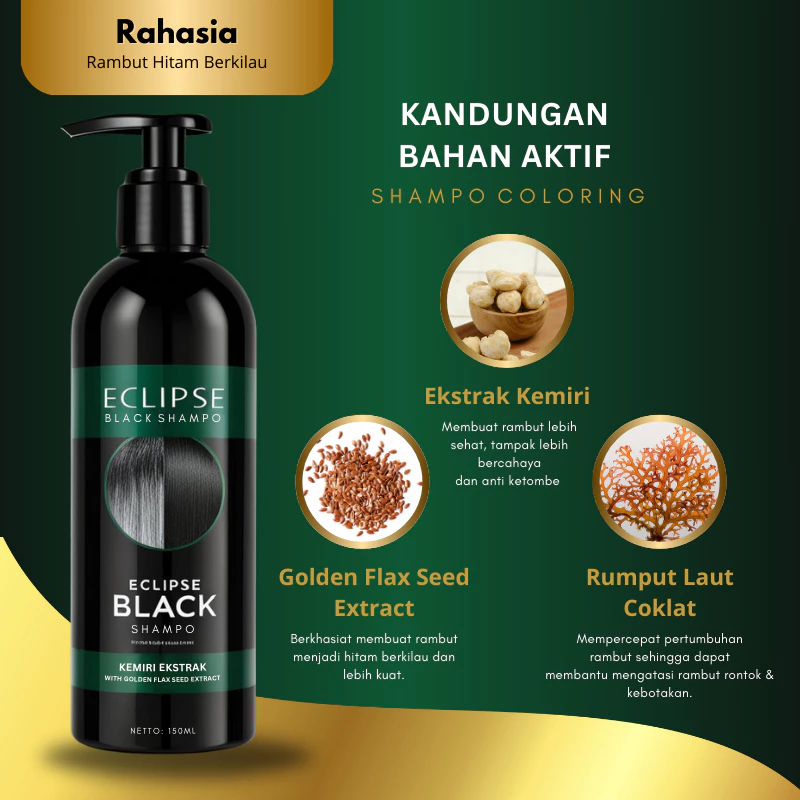 (COD) Eclipse Black Shampo Penghitam dan Penghilang Uban Shampo Alami Bahan Herbal Sampo Anti Uban