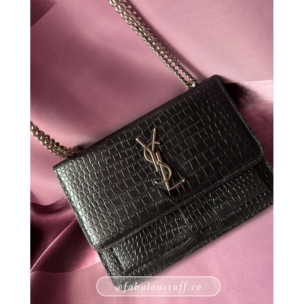[SALE HANYA HARI INI SIAP KIRIM | REAL PICT] YSL Sunset Medium Croco Leather Kulit Asli Bag Tas Kula