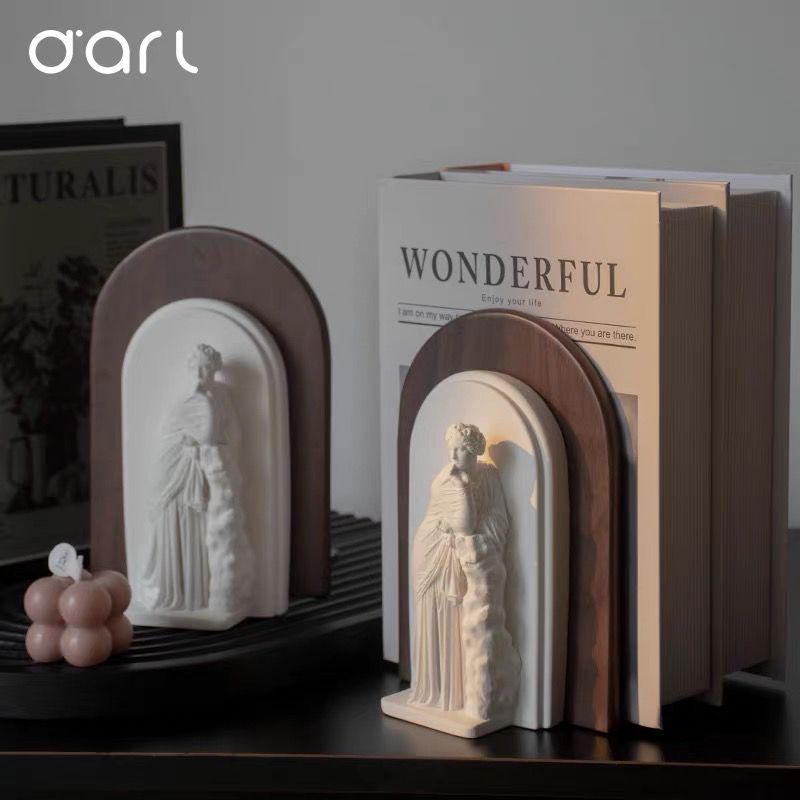 

Sandaran Penahan Buku kayu premium Dekorasi plester Aesthetic wood Book Stand Display Bookstand
