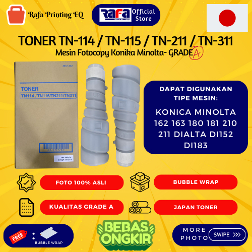 Toner TN 114 TN 115 TN 211 TN 311Konica Minolta Bizhub 162/163/180/181/210/211/Di152/Di183 TN-114 TN