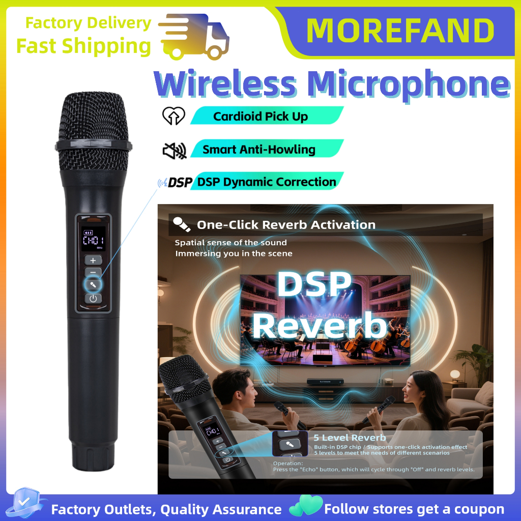MICROPHONE WIRELESS MIC DSP REVERB KARAOKE DSP Dynamic Correction Mikrofon Nirkabel Profesional