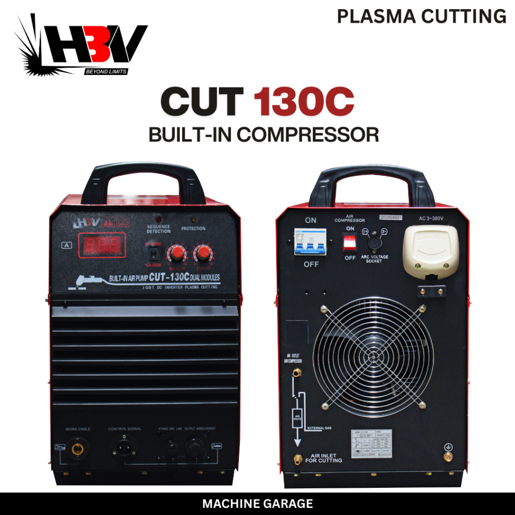 HBV CUT 130C Mesin Las Plasma Cutting Built In Compressor 130A 3 Phase 380V Potong Besi 35mm Stainless 28mm Bengkel Pabrik Industri