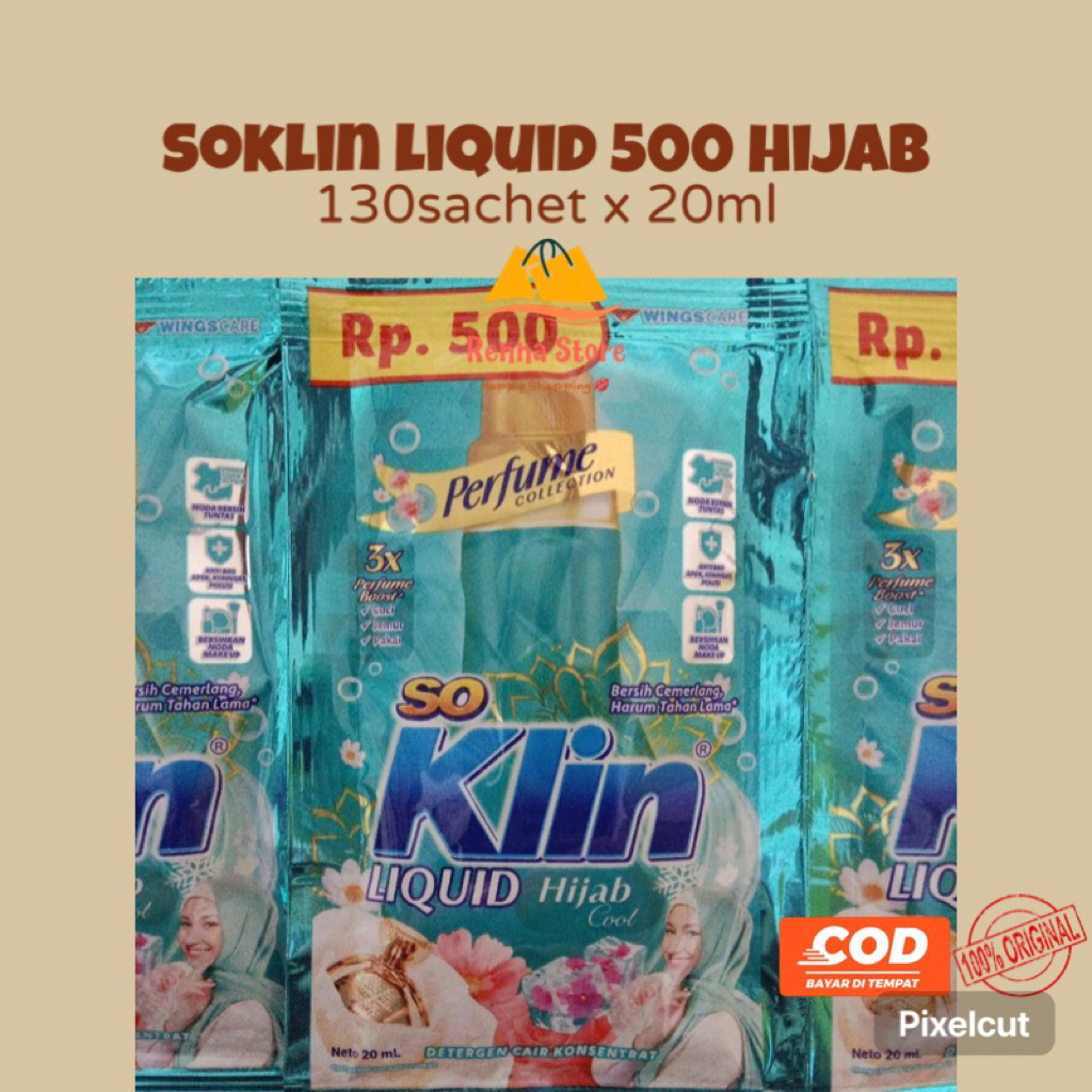 NEW SoKlin Liquid 20ml (1dus isi 120+10sachet) ecer500 Detergen Cair Cuci Baju Kemasan Baru