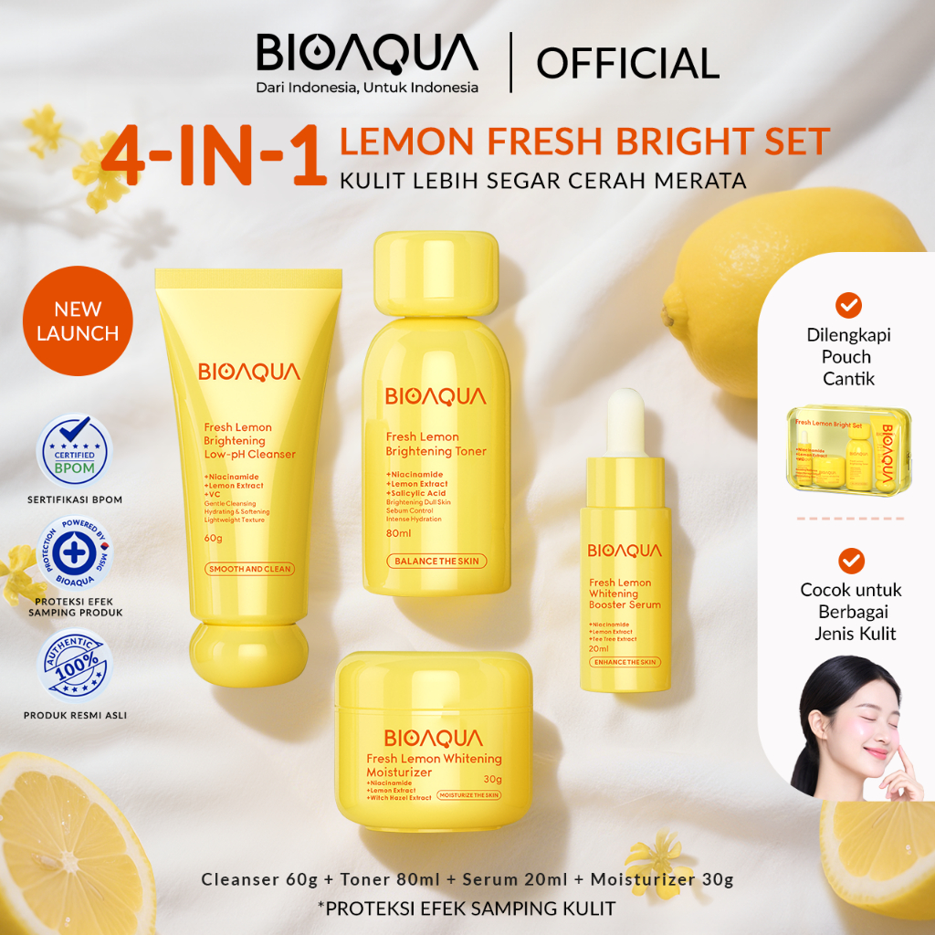 [NEW LAUNCH]-BIOAQUA Skincare Paket Fresh Lemon Bright Set Skincare Paket With Facial Wash Cleanser 
