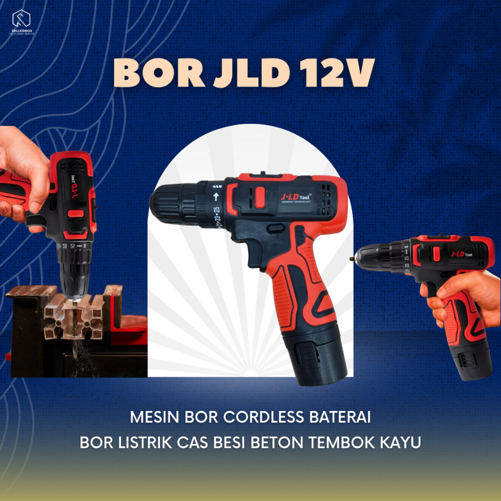Mesin Bor Obeng Tangan Portable Portabel Baterai USB Rechargeable Cordless JLD Drill Screwdriver 12V