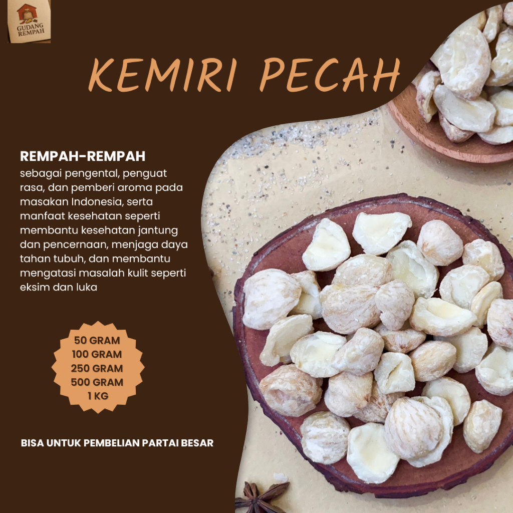 

kemiri pecah rempah murah lengkap 100 gr - 1 kg
